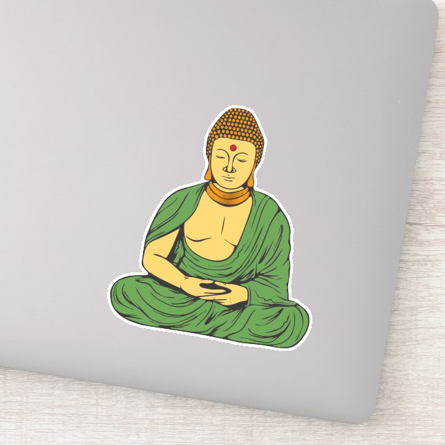 Sticker Bouddha calme moine bouddhiste en robes vertes (Détail)