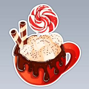 Sticker Boug de chocolat chaud avec Marshmallows & Lolly
