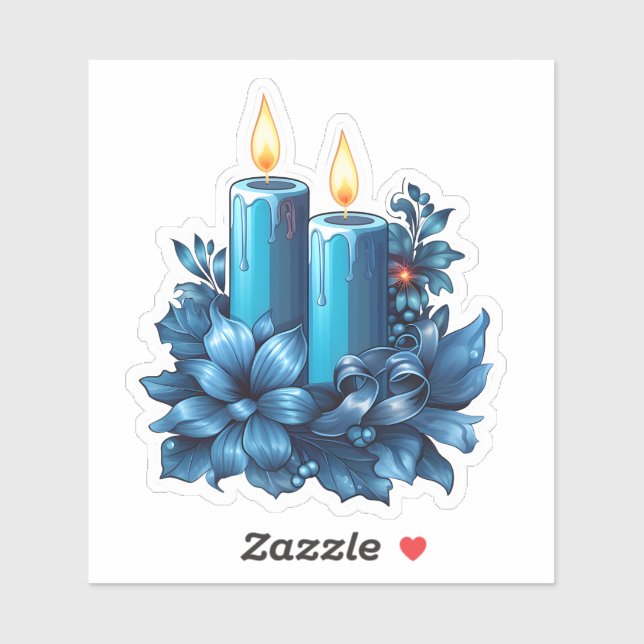 Sticker Bougie Bleue Joyeuse pour Noël (Feuille)