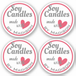 Sticker Bougies au Soja à Cœur Faites avec Amour Gris Roug