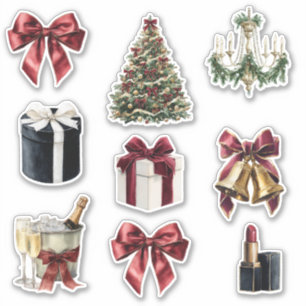 Sticker Bougies de lustre à ruban rouge Noël