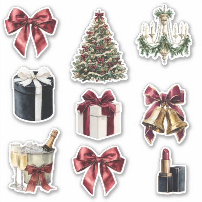 Sticker Bougies de lustre à ruban rouge Noël (Devant)