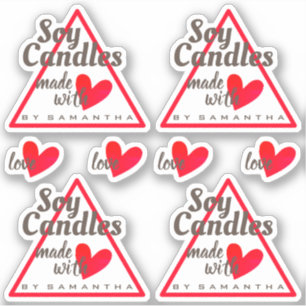 Sticker Bougies de soja à coeur rouge marron blanc faites