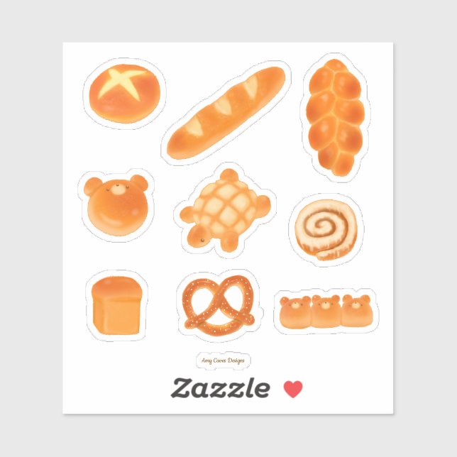 Sticker Boulangerie Fluffée Pain Variété Tortue, Buns, Our (Feuille)