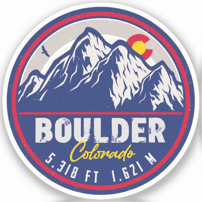 Sticker Boulder Colorado Retro Sunset Mountain Souvenirs (Recto)