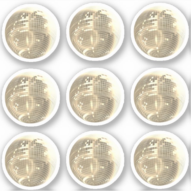 Sticker Boule à facettes dorée mignonne Set de 9 autocolla (Devant)
