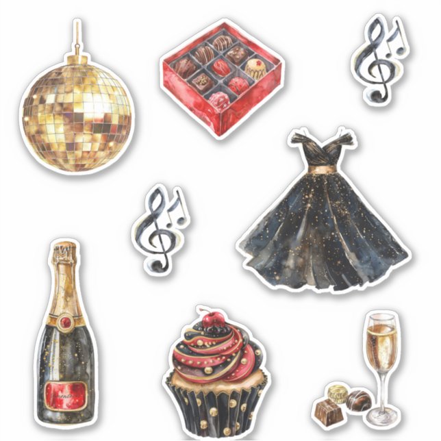 Sticker Boule de disco Glam Or Noir Anniversaire (Devant)