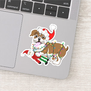Sticker Bouledogue Anglais Avec Guirlandes De Noël Joyeux 