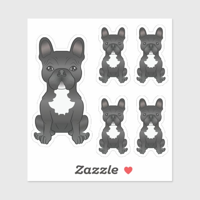 Sticker Bouledogue français noir et blanc Chien de dessin  (Feuille)