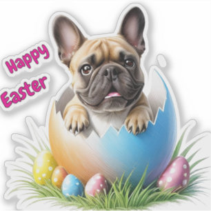Sticker Bouledogue français Pâques œuf French Bulldog