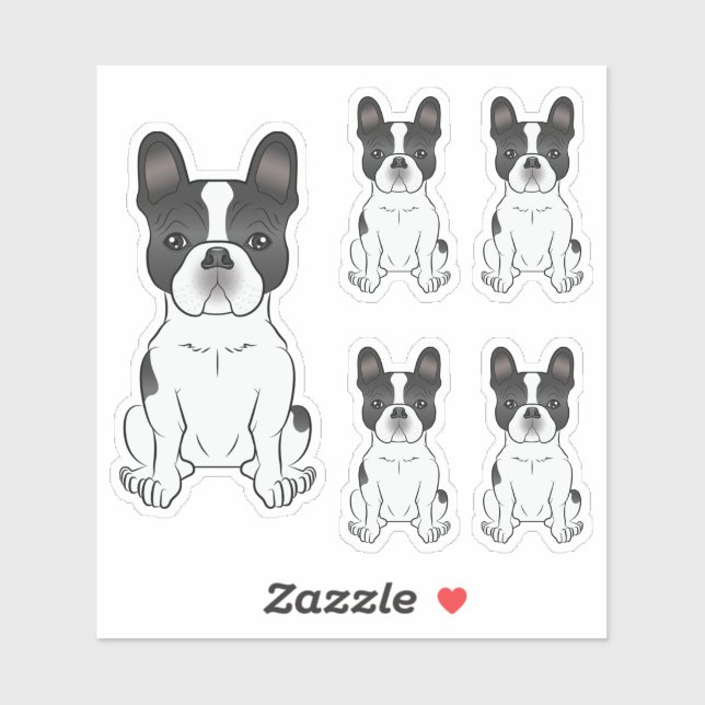 Sticker Bouledogue français pie noir / Frenchie Chien mign (Feuille)