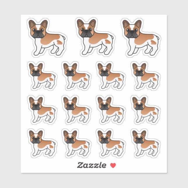 Sticker Bouledogue français pie rouge mignon chiens de des (Feuille)