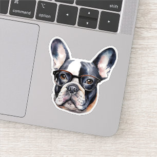 Sticker Bouledogue français portant des lunettes étanche