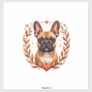 Sticker Bouledogue français vintage avec couronne de feuil