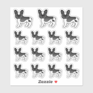 Sticker Bouledogues français à robe noire et blanche pie d