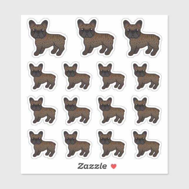 Sticker Bouledogues français brindle dessins animés mignon (Feuille)