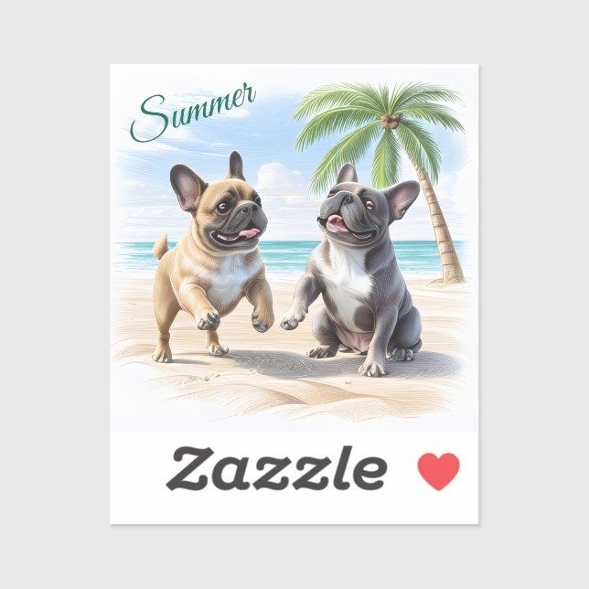 Sticker Bouledogues français plage Bouledogue français (Feuille)
