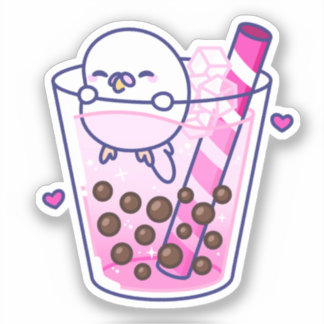 Sticker Boulette Cute Girl Rose Budgie Boba Bubble Tea