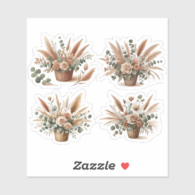 Sticker Bouquet dans un panier de style bohème (Feuille)