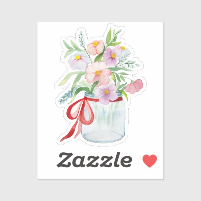 Sticker Bouquet d'aquarelle de fleurs dans un vase avec un (Feuille)