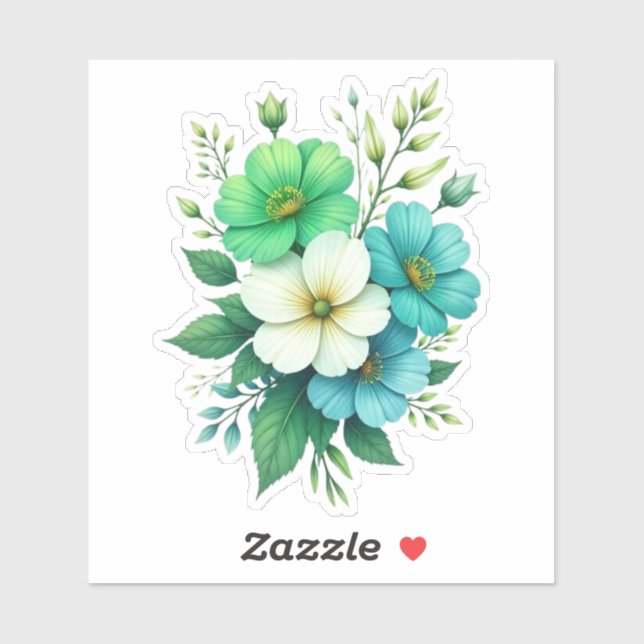 Sticker Bouquet de fleurs blanches bleues-57453 (Feuille)