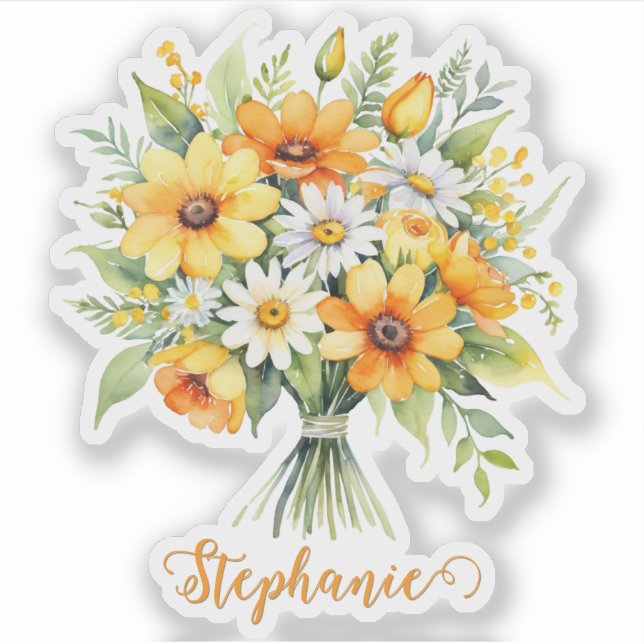 Sticker Bouquet de Fleurs Conception Florale Nom Personnal (Devant)