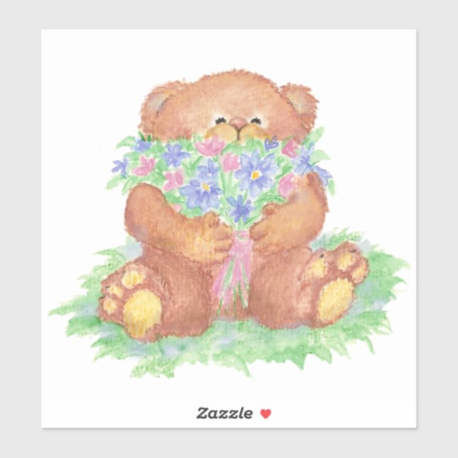 Sticker Bouquet De Fleurs De L'Ours En Teddy (Feuille)