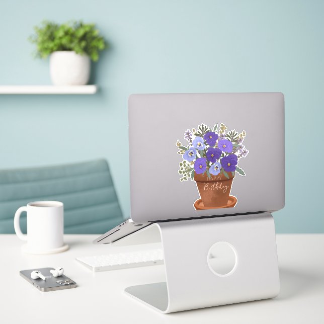 Sticker Bouquet de fleurs de violettes violettes de févrie (Ordinateur portable sur le bureau)