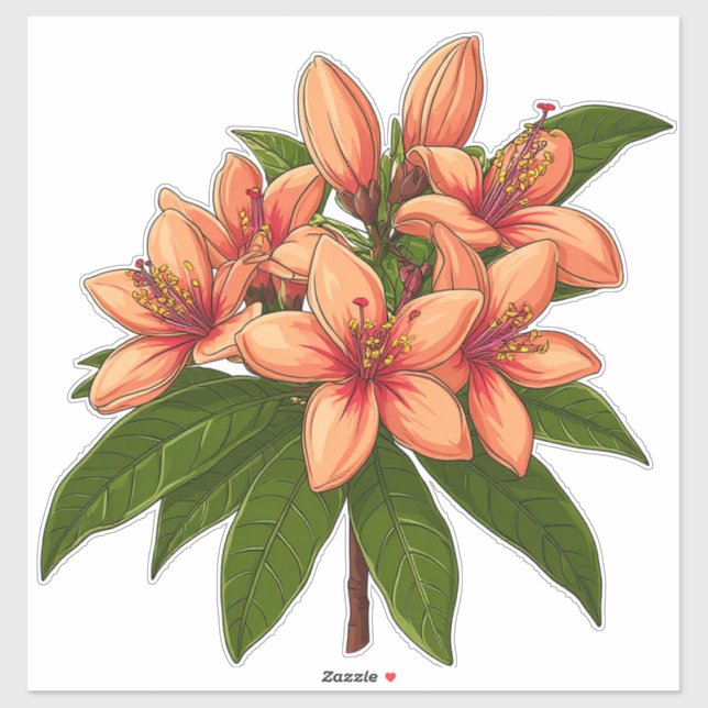 Sticker Bouquet de fleurs d'hibiscus orange vif (Feuille)
