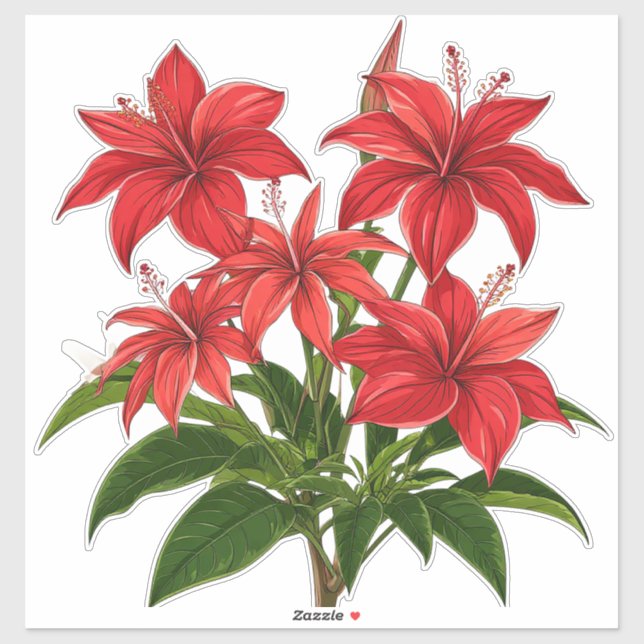 Sticker Bouquet de fleurs d'hibiscus rouge vibrant (Feuille)