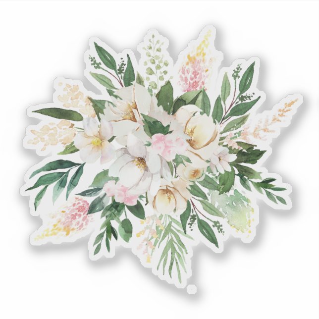 Sticker Bouquet de fleurs rose et blanc pastel (Devant)