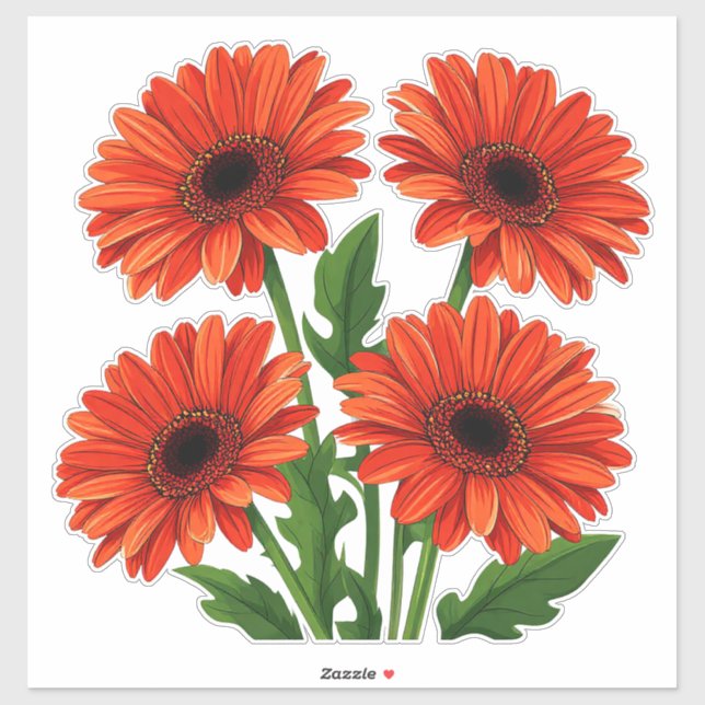 Sticker Bouquet de gerbera rouge vif (Feuille)