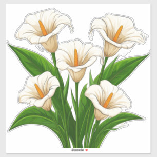 Sticker Bouquet de lys calla blancs avec des feuilles vert