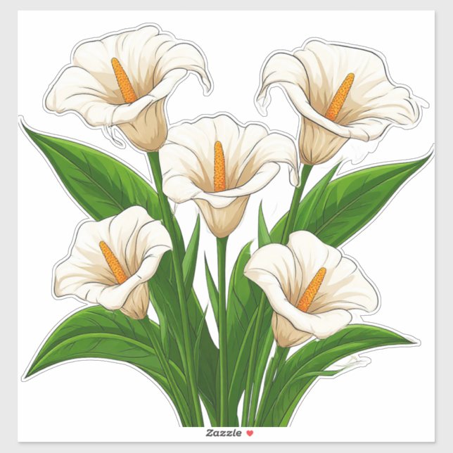 Sticker Bouquet de lys calla blancs avec des feuilles vert (Feuille)
