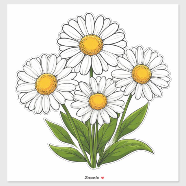 Sticker Bouquet de marguerites blanches brillantes avec de (Feuille)
