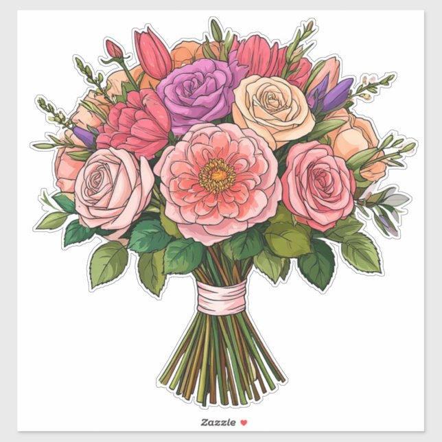 Sticker Bouquet de mariage floral coloré (Feuille)