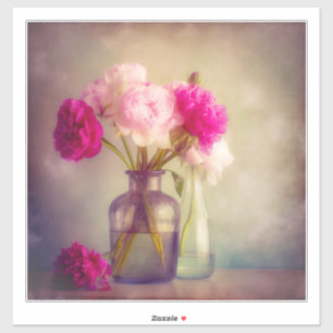 Sticker Bouquet de pivoines vintage dans des vases en verr