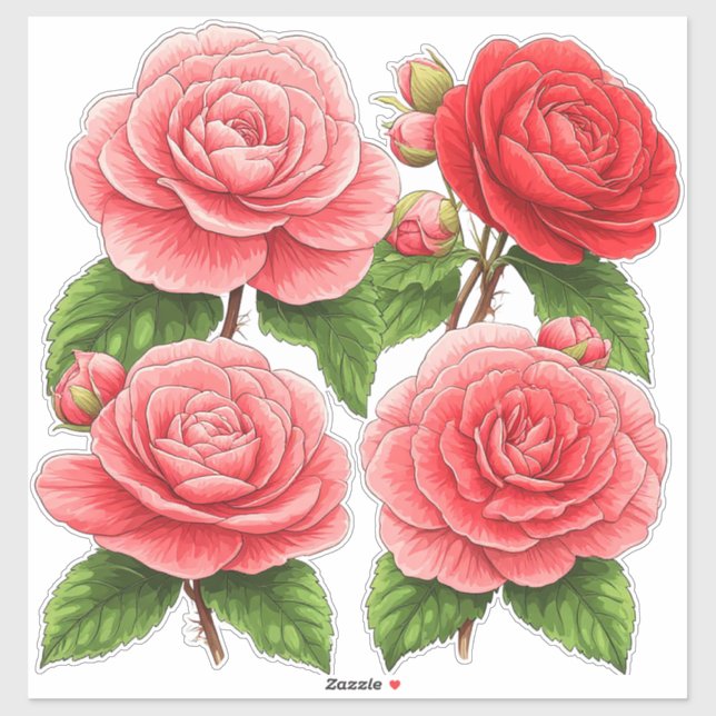 Sticker Bouquet de rose camélia éclatante (Feuille)