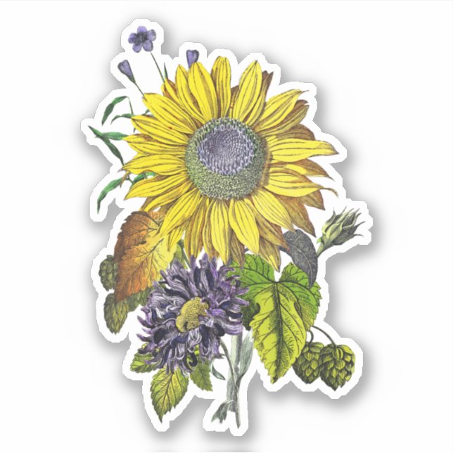 Sticker Bouquet de tournesols jaunes élégants vintage (Devant)