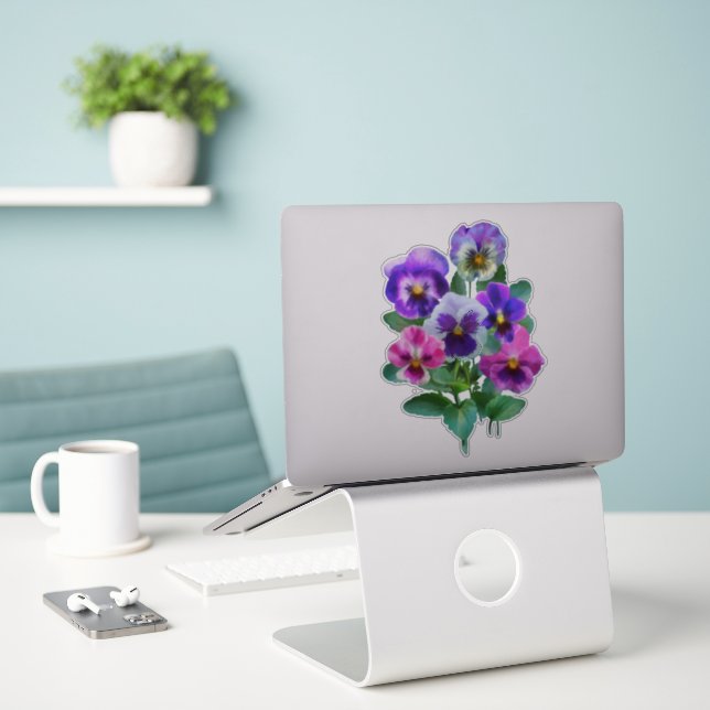 Sticker Bouquet de Violets Pansy Flower (Ordinateur portable sur le bureau)