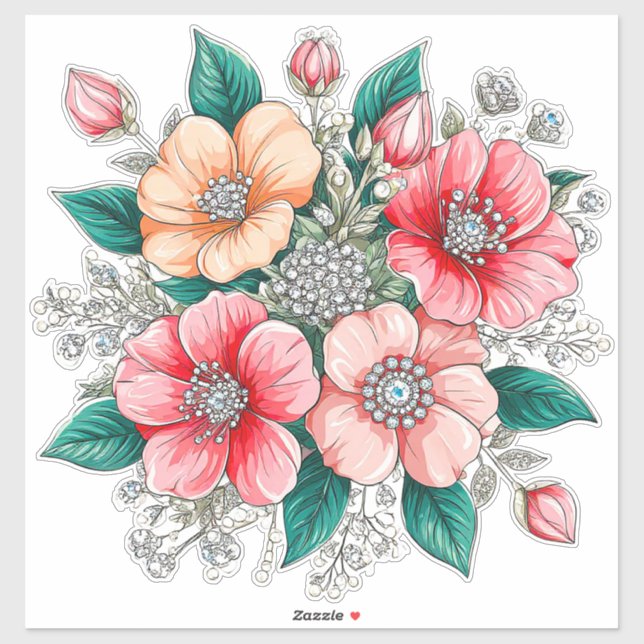 Sticker Bouquet floral coloré (Feuille)