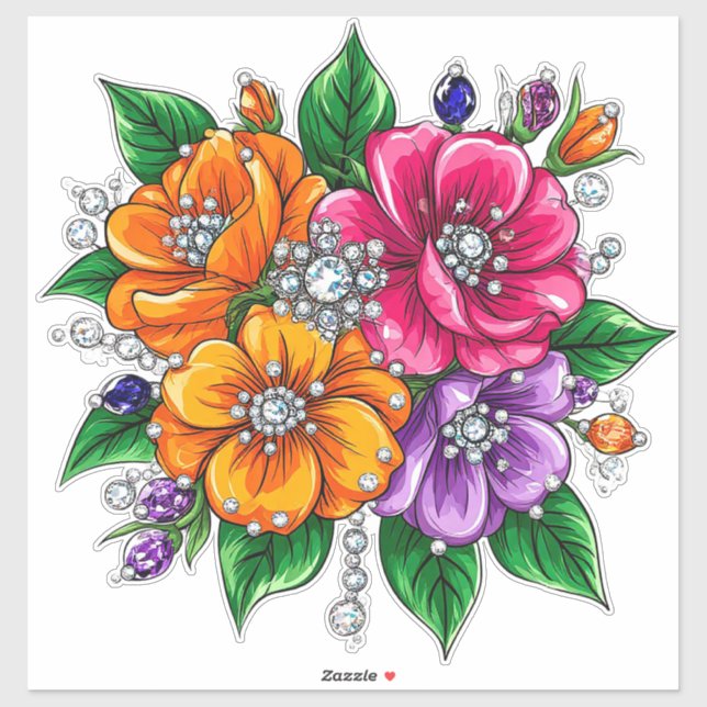 Sticker Bouquet floral coloré (Feuille)