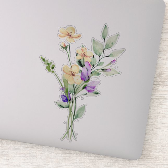 Sticker Bouquet Posy Peint À La Main Aquarelle Fleur Sauva (Détail)