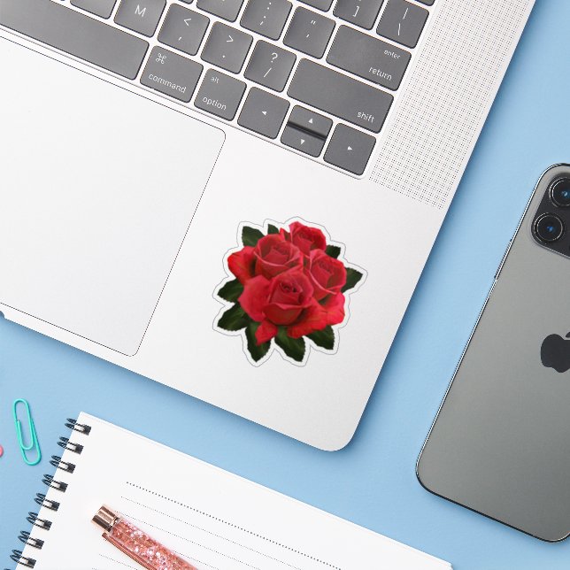 Sticker Bouquet Rose rouge (Ordinateur portable avec iPhone)