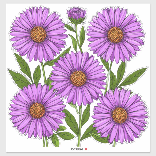Sticker Bouquet vibrant de chrysanthèmes violets (Feuille)