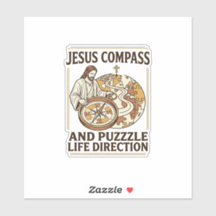 Sticker Boussole Jésus et casse-tête Direction de vie Bous