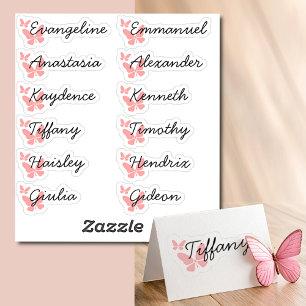 Sticker Bouteille Pastel Papillons rose Liste d'invités 12