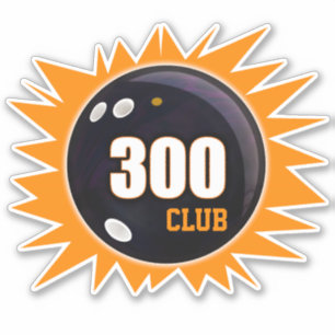 Sticker Bowling 300 Club, Bowling Ball & Orange, Vinyl
