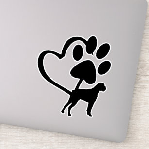 Sticker Boxer Breed Silhouette Paw Heart