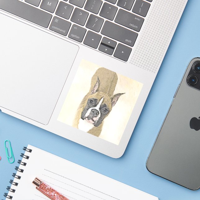 Sticker Boxer Peinture - Cute Original Chien Art (Ordinateur portable avec iPhone)